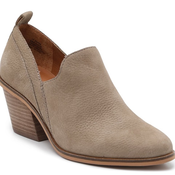 Lucky Brand Womens 8 Vennia Tan Leather Ankle Booties Slip On Block Heels Boho - Picture 2 of 5